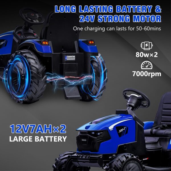 3-in-1 Ride-On Tractor, 24V Electric, Excavator & Bulldozer, Remote Control, LED, Music, USB/Bluetooth max 66 lbs – Bright-blue - Image 15