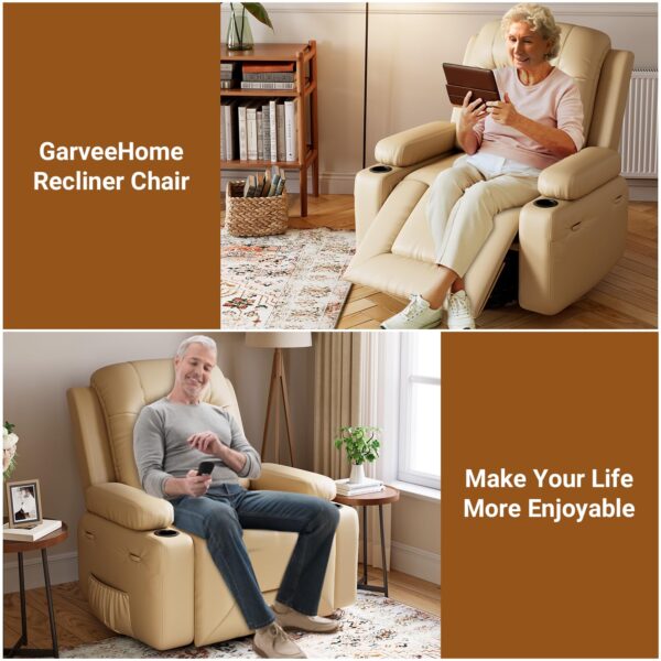 PU Leather Power Lift Recliner Chair With Massage and Heat, Adjustable Furniture for Back, Legs w/ 3 Positions, Usb Port, Side Pocket (Beige, 27 Seat Width+Cup Holders) - Image 13