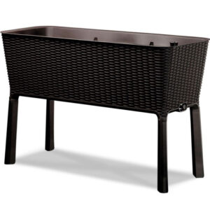 Dark Brown Wicker Raised Garden Bed Planter w/ Water Indicator