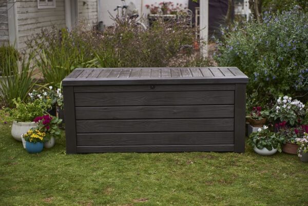 Keter Westwood 150 Gallon Resin Large Deck Box-Organization and Storage for Patio Furniture, Outdoor Cushions, Garden Tools and Pool Toys, Brown - Image 6