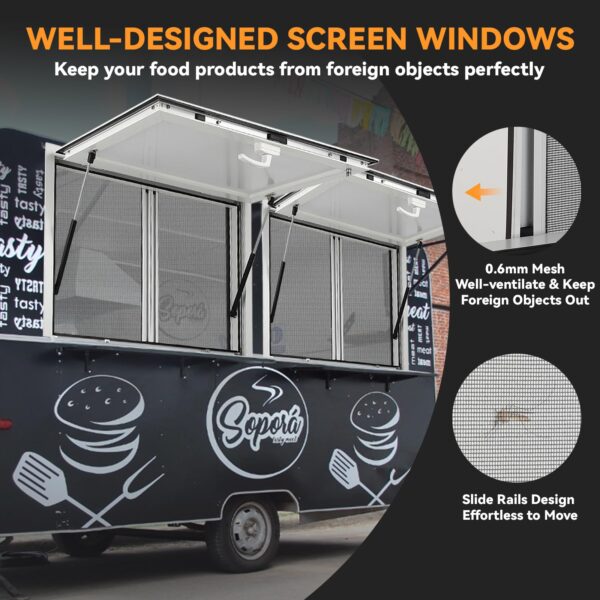 Concession Window 36W x 36H Aluminum Alloy Food Truck Service Window with Sliding Screens & Awning Door, Hydraulic Lift, Locking Mechanism, Versatile for Catering - Image 12