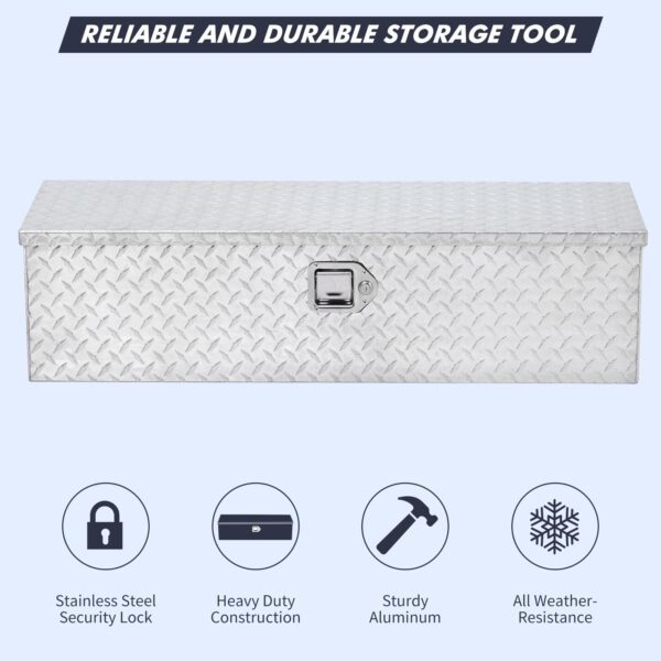 48 Inch Diamond Plate Truck Bed Tool Box with Shelf Silver - Image 12