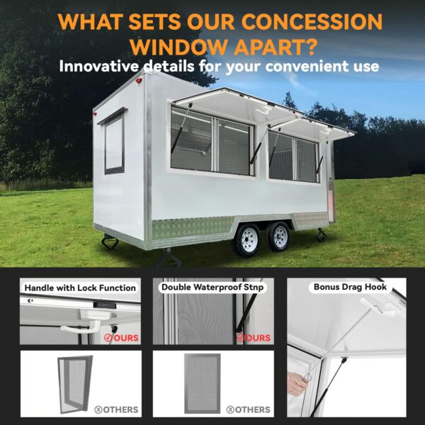 Concession Window 36W x 36H Aluminum Alloy Food Truck Service Window with Sliding Screens & Awning Door, Hydraulic Lift, Locking Mechanism, Versatile for Catering - Image 11