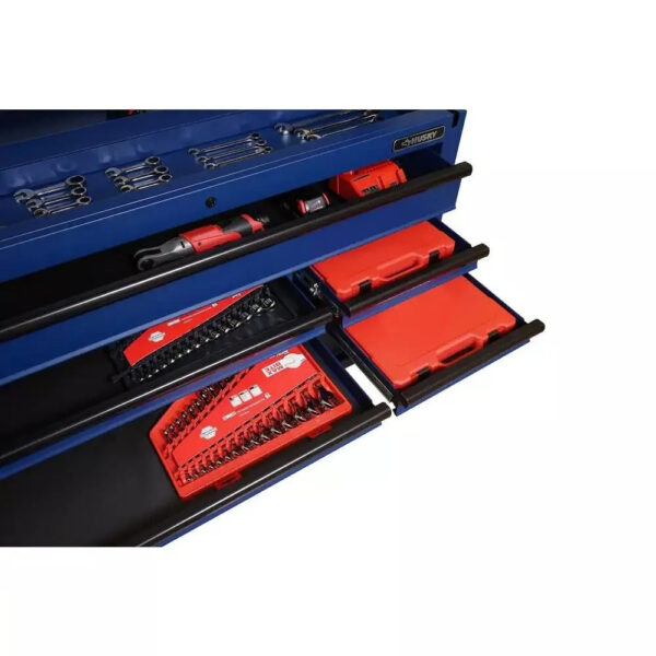Heavy-Duty 52 in. 9-Drawer Mobile Workbench with Adjustable-Height Solid Wood Top in Matte Blue - Image 8