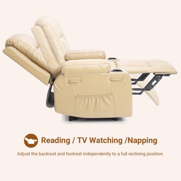 PU Leather Power Lift Recliner Chair With Massage and Heat, Adjustable Furniture for Back, Legs w/ 3 Positions, Usb Port, Side Pocket (Beige, 27 Seat Width+Cup Holders) - Image 11