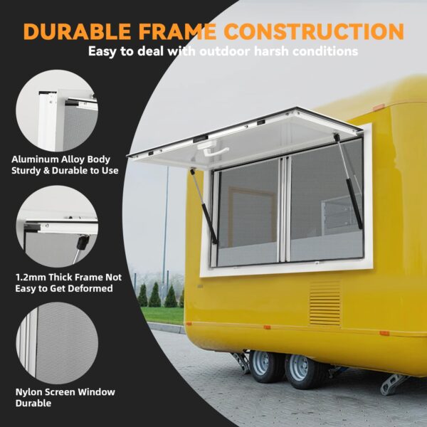 Concession Window 36W x 36H Aluminum Alloy Food Truck Service Window with Sliding Screens & Awning Door, Hydraulic Lift, Locking Mechanism, Versatile for Catering - Image 9