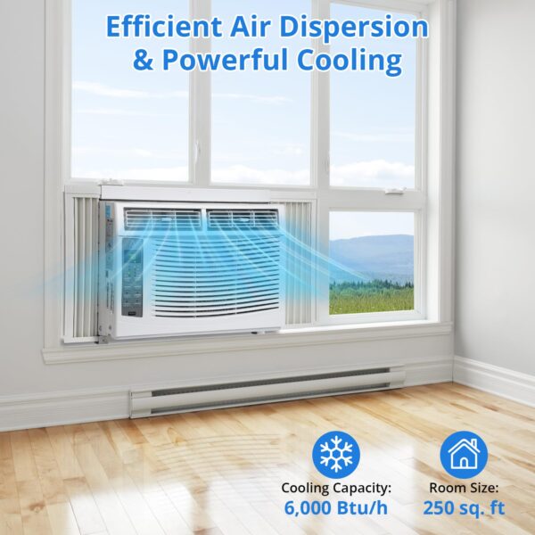 Window Air Conditioner With Reusable Filter & Controls, 6000 BTU 115V~, Suitable for 250 Sq.Ft - Image 9