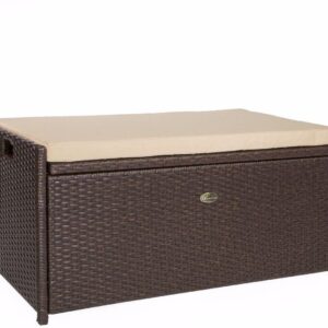 Barton Outdoor Storage Bench Rattan Style Deck Box Wicker Patio Furniture Water Resistance w/Seat Cushion, 60-Gallon, Brown