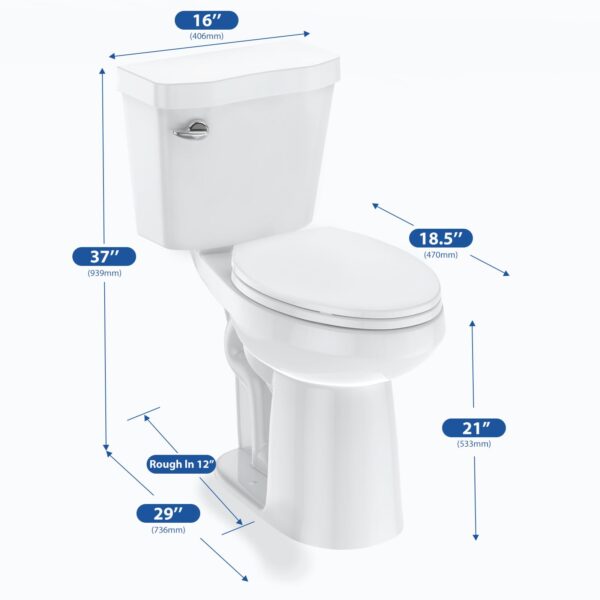 21Toilet, Elongated Toilets for Bathrooms, Two-Piece Toilet with Soft Close Seat, 1.28 Siphonic Flush Toilet with Universal Height ADA Cotton White - Image 10