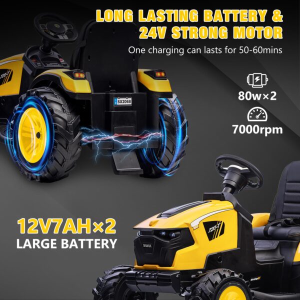 3-in-1 Ride-On Tractor, 24V Electric, Excavator & Bulldozer, Remote Control, LED, Music, USB/Bluetooth max 66 lbs – Bright-yellow - Image 14