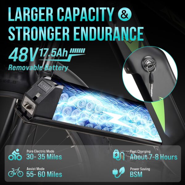 Electric Bike for Adults 1000W, 48V 17.5AH Battery Adult Electric Bicycles, 26 Fat Tire Full Suspension Ebike, 28MPH Mountain Beach E Bike, 7 Speed, 60Miles Range, UL Certified - Image 10