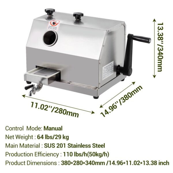 Manual Sugar Cane Juicer Machine, Sugar Cane Press with 3 Stainless Steel Drums and 2.4-inch Large Inlet, Sugarcane Juice Machine with 110LBS/H, Suitable for Home/Commercial Use - Image 9