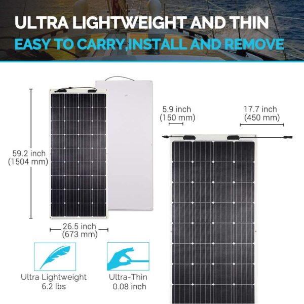 160 Watt 12 Volt Extremely Flexible Monocrystalline Solar Panel – Ultra Lightweight, Ultra Thin, Up to 248 Degree Arc, for RV, Boats, Roofs, Uneven Surfaces - Image 5