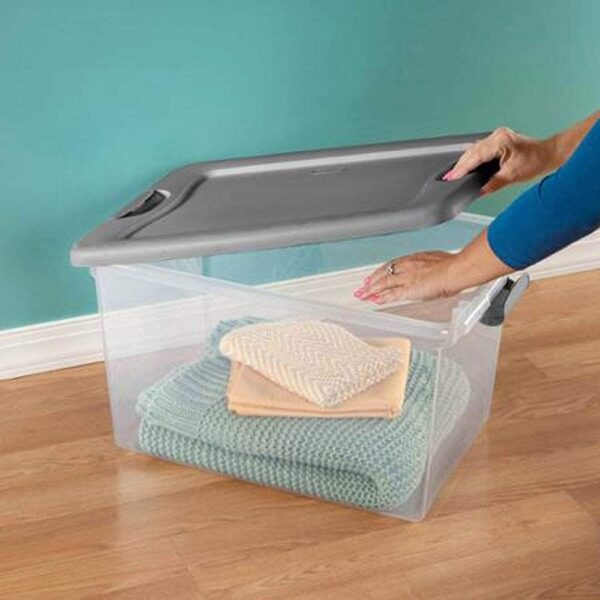 sterilite 64 quart clear storage tote with lids lot of 6 - Image 2