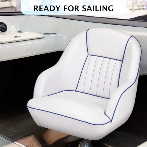 Pontoon Boat Seat, Captains Bucket Boat Seat, Back Folding Boat, Boat Cabin Seating – White & Blue - Image 9