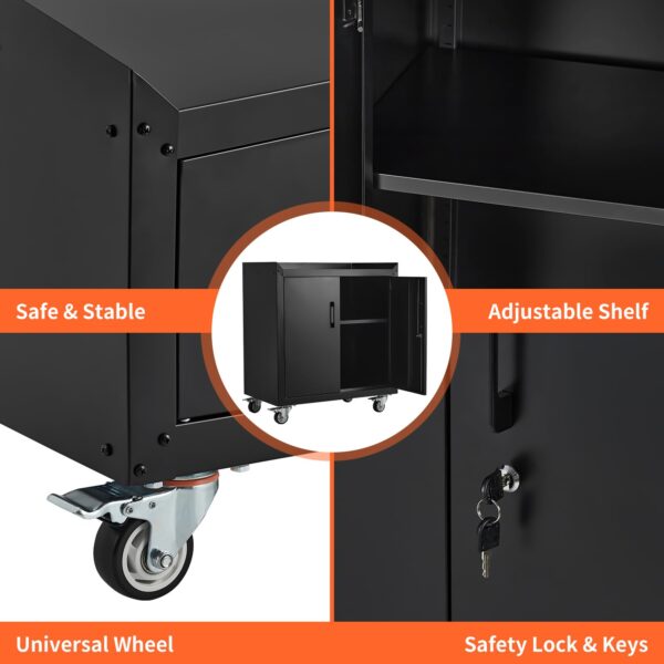 Garage Storage Cabinet with Wheels, 2 Door Tool Cabinet with Adjustable Shelves, Metal Lockable Tool Cabinet, Rolling Tool Chest for Home, 34 H x 30.3 L x 18 W, Assembly Required - Image 11