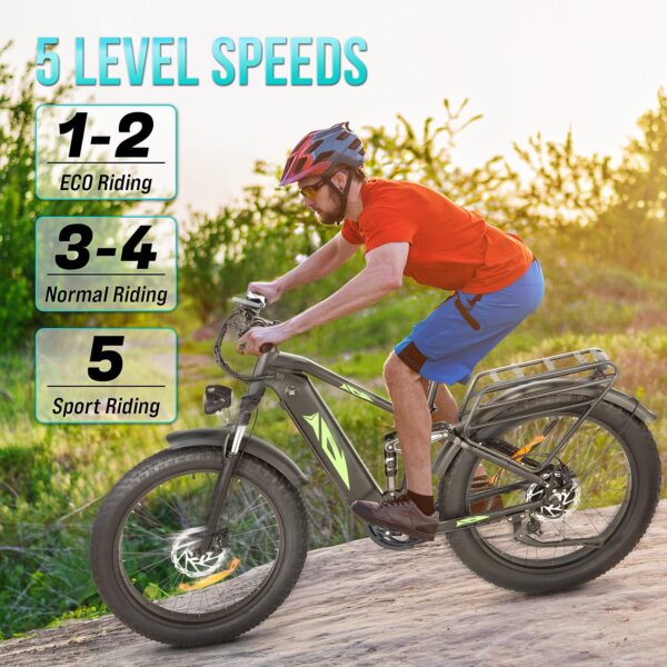 Electric Bike for Adults 1000W, 48V 17.5AH Battery Adult Electric Bicycles, 26 Fat Tire Full Suspension Ebike, 28MPH Mountain Beach E Bike, 7 Speed, 60Miles Range, UL Certified - Image 13