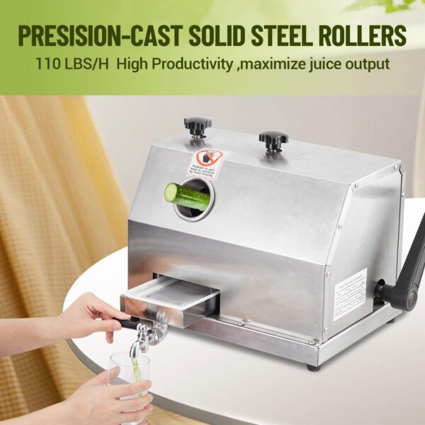 Manual Sugar Cane Juicer Machine, Sugar Cane Press with 3 Stainless Steel Drums and 2.4-inch Large Inlet, Sugarcane Juice Machine with 110LBS/H, Suitable for Home/Commercial Use - Image 12