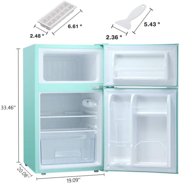 3.2 Cu.ft Compact Double Door Refrigerator with Freezer, Freestanding Mini Fridge with Top Door Upright Freezer for Home,Dorm,Office or RV with Removable Glass Shelves (Green) - Image 10