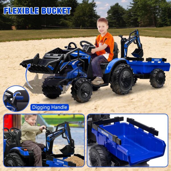 3-in-1 Ride-On Tractor, 24V Electric, Excavator & Bulldozer, Remote Control, LED, Music, USB/Bluetooth max 66 lbs – Bright-blue - Image 13