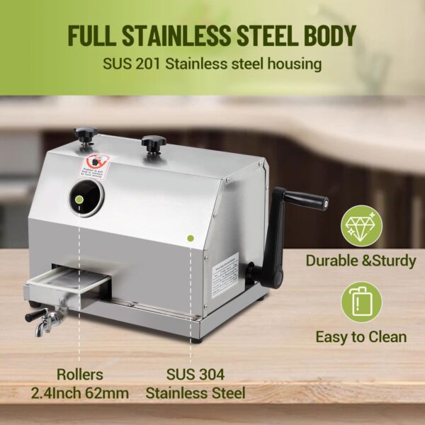 Manual Sugar Cane Juicer Machine, Sugar Cane Press with 3 Stainless Steel Drums and 2.4-inch Large Inlet, Sugarcane Juice Machine with 110LBS/H, Suitable for Home/Commercial Use - Image 13