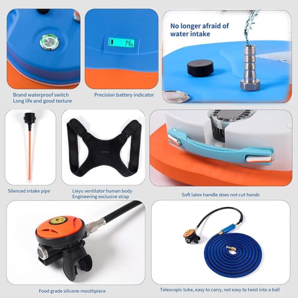 DGLUYUDV Diving Ventilator, 5 Hours Rechargeable Scuba Diving Tank,Waterproof Air Compressor - Image 3