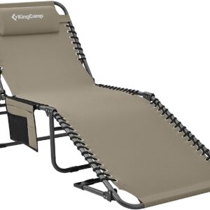 Adjustable 4-Position Folding Chaise Lounge Chair with Pillow Pocket, Supports 265lbs