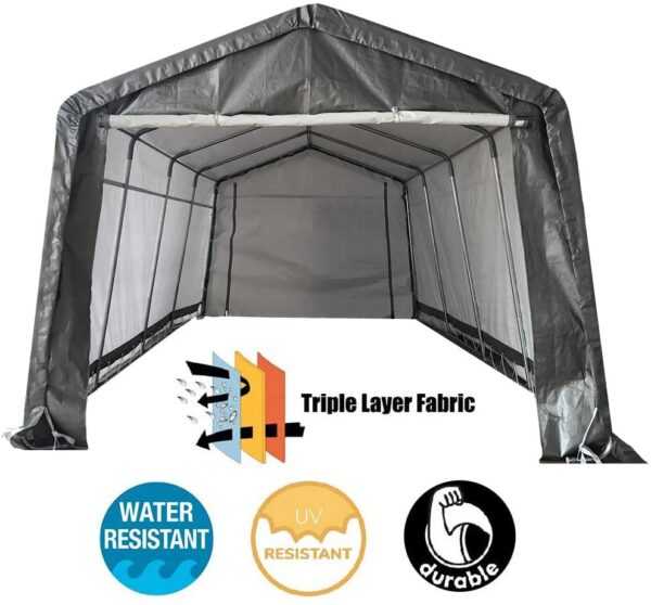 10 x 20-Feet Heavy Duty Carport Portable Garage Enclosed Car Canopy Outdoor Instant Shelter Party Tent with Sidewalls for Auto and Boat Storage, Waterproof and UV-Treated, Grey Peak Top Style - Image 3