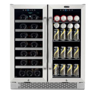 30?Built-in French Door Dual Zone 33 Bottle Wine Refrigerator 88 Can Beverage Center