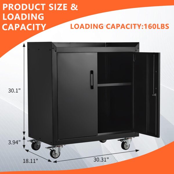 Garage Storage Cabinet with Wheels, 2 Door Tool Cabinet with Adjustable Shelves, Metal Lockable Tool Cabinet, Rolling Tool Chest for Home, 34 H x 30.3 L x 18 W, Assembly Required - Image 13