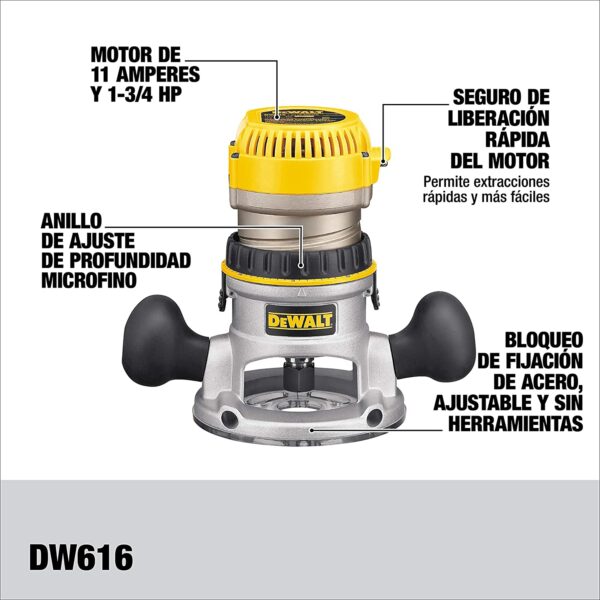 DEWALT Router, Fixed Base, 1-3/4-HP (DW616) , Yellow - Image 2