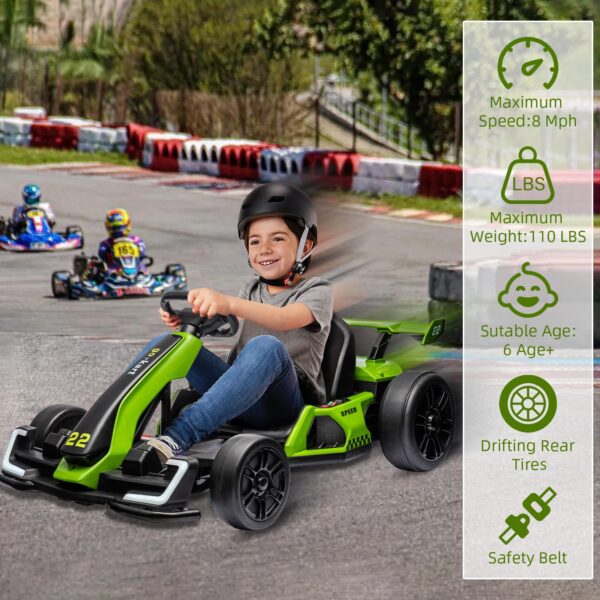 24V Electric Go Kart, with 300W Strong Motor, Drift/Sport Mode, Big Battery, Eva Tire,Length Adjustmen for Outdoor Racing Toy-Green - Image 13