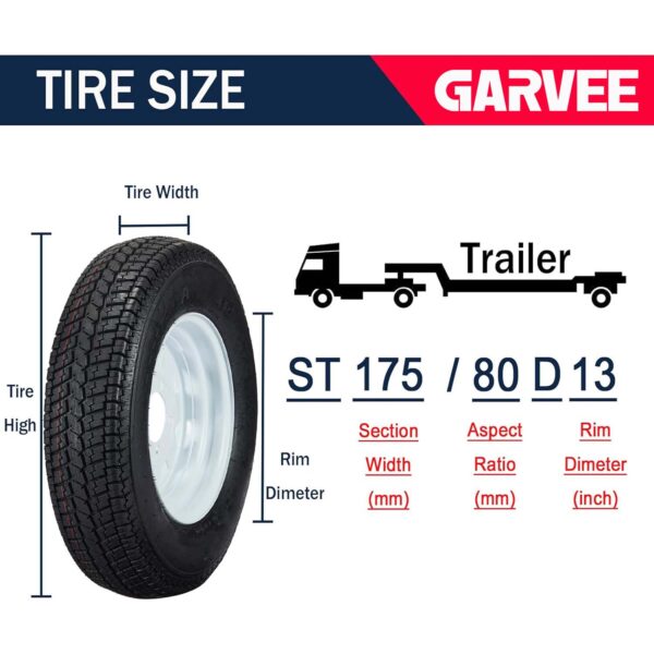 Set of 2 Trailer Tires Rims 175-80 5 Lug 6PR White Spoke Wheel Load Range C - Image 7