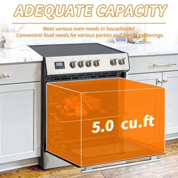 Front Control Electric Range Oven with 5 Cooktop Elements with 6 Cooking Power Options, Freestanding Oven, 5.0 cu. ft. Capacity Stainless Steel - Image 20