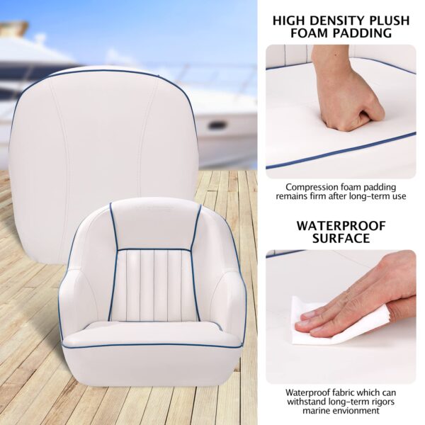 Pontoon Boat Seat, Captains Bucket Boat Seat, Back Folding Boat, Boat Cabin Seating – White & Blue - Image 11