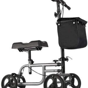 4 Wheels Knee Scooter Walker, All Terrain Rolling Steerable Adjusted Height Walking Aid with Storage Bags