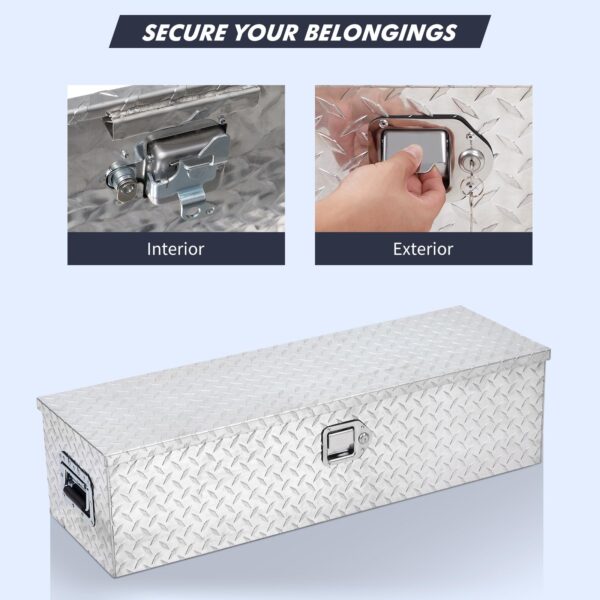 48 Inch Diamond Plate Truck Bed Tool Box with Shelf Silver - Image 13