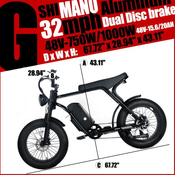 Electric Mountain Bike for Adults | 20 x 4.0 Fat Tires, 1000W Motor, 48V 20Ah Removable Battery, Max Speed 45MPH, Shi Mano 7-Speed for Off-Road Adventures - Image 12