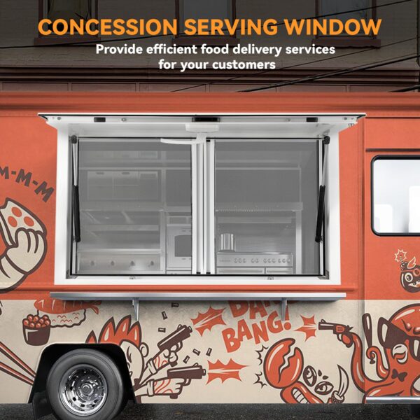 Concession Window 36W x 36H Aluminum Alloy Food Truck Service Window with Sliding Screens & Awning Door, Hydraulic Lift, Locking Mechanism, Versatile for Catering - Image 13