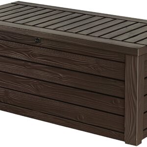 Keter Westwood 150 Gallon Resin Large Deck Box-Organization and Storage for Patio Furniture, Outdoor Cushions, Garden Tools and Pool Toys, Brown