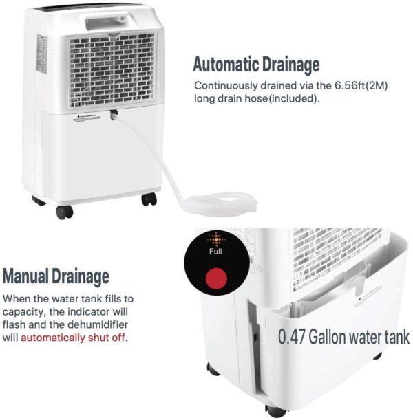 30 Pint Dehumidifier for Home Basements Bedroom Garage, Mid-Size Portable with Continuous Drain Hose Outlet and Wheel, 4 Gallons/Day Intelligent Humidity Control for Space Up to 1500 Sq Ft - Image 4