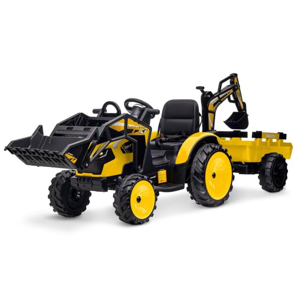3-in-1 Ride-On Tractor, 24V Electric, Excavator & Bulldozer, Remote Control, LED, Music, USB/Bluetooth max 66 lbs – Bright-yellow - Image 10