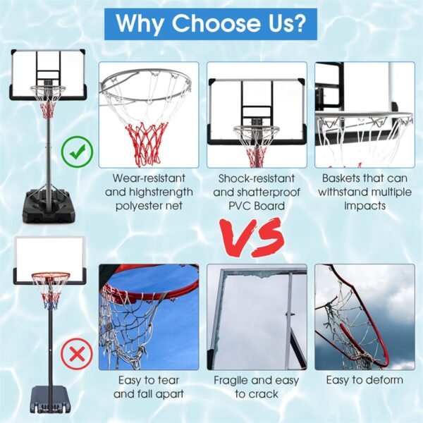 Portable Outdoor Basketball Hoop 64’’-79’’ Adjustable Poolside Basketball Goal System with 44" Backboard Wheeled Fillable Base - Image 11