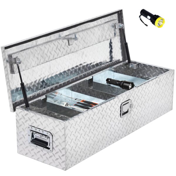 48 Inch Diamond Plate Truck Bed Tool Box with Shelf Silver - Image 8