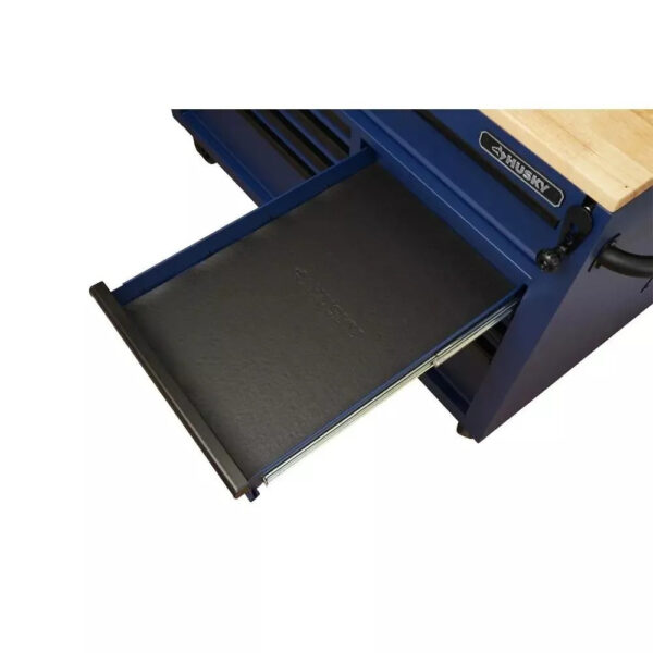 Heavy-Duty 52 in. 9-Drawer Mobile Workbench with Adjustable-Height Solid Wood Top in Matte Blue - Image 2