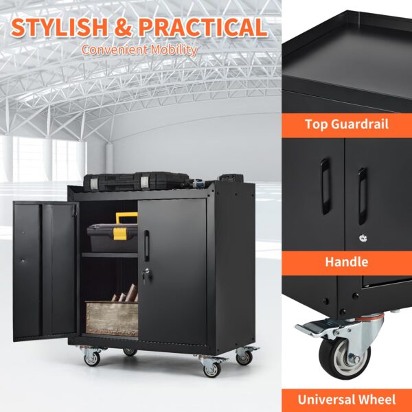 Garage Storage Cabinet with Wheels, 2 Door Tool Cabinet with Adjustable Shelves, Metal Lockable Tool Cabinet, Rolling Tool Chest for Home, 34 H x 30.3 L x 18 W, Assembly Required - Image 12