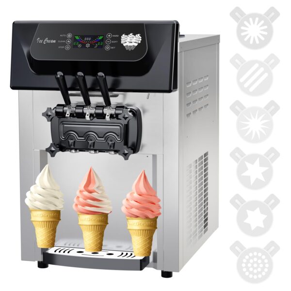 2200W Commercial Ice Cream Machine, 3 Flavor Soft Serve Ice Cream Machine, 5.3-7.4 Gal/Hr, with LCD Touch Screen, Automatic Cleaning, High Productivity for Home Snack Bar & Restaurants - Image 14