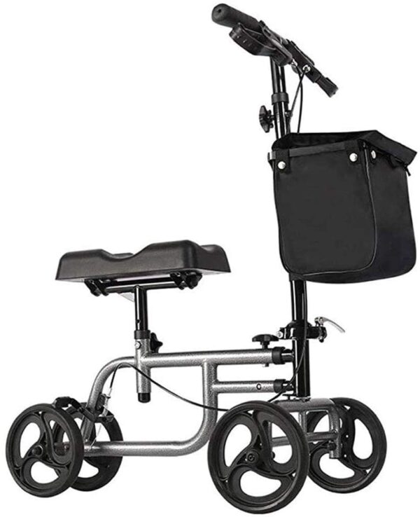 4 Wheels Knee Scooter Walker, All Terrain Rolling Steerable Adjusted Height Walking Aid with Storage Bags - Image 2
