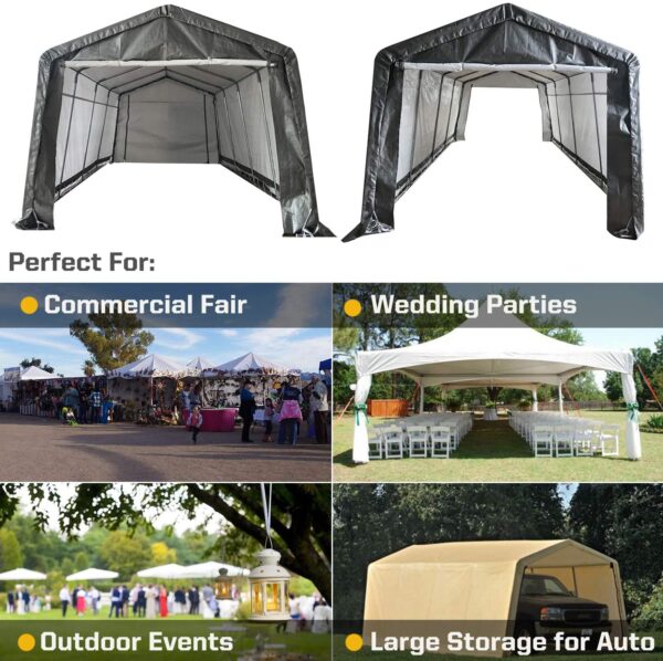 10 x 20-Feet Heavy Duty Carport Portable Garage Enclosed Car Canopy Outdoor Instant Shelter Party Tent with Sidewalls for Auto and Boat Storage, Waterproof and UV-Treated, Grey Peak Top Style - Image 7