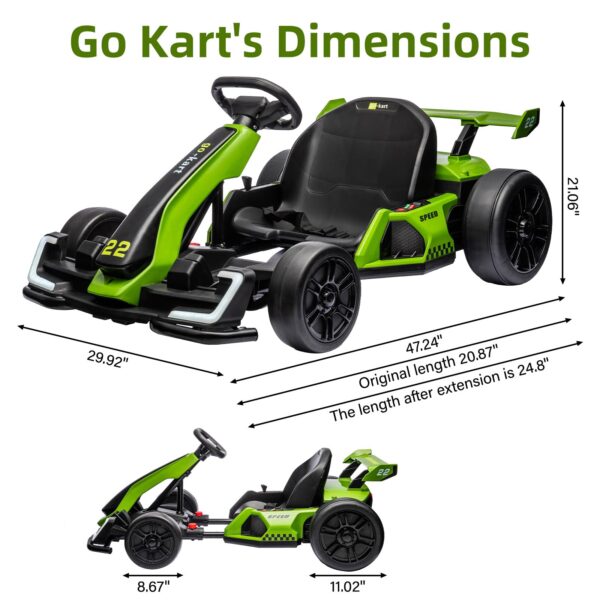 24V Electric Go Kart, with 300W Strong Motor, Drift/Sport Mode, Big Battery, Eva Tire,Length Adjustmen for Outdoor Racing Toy-Green - Image 11